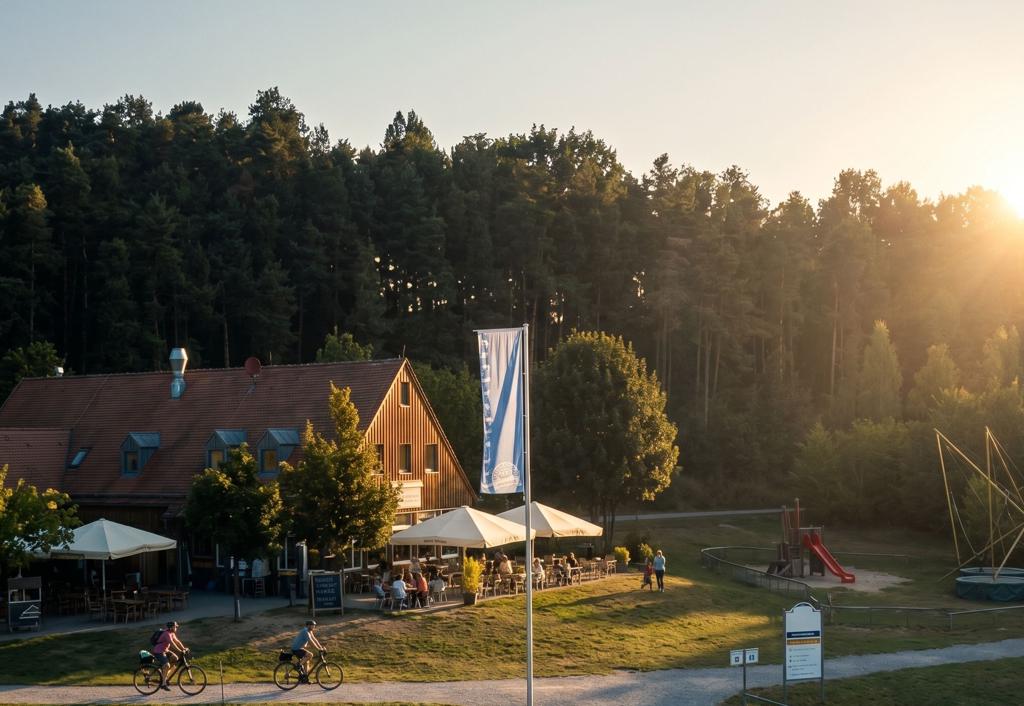Sandstrand am Großen Brombachsee im Fränkischen Seenland mit Segelbooten