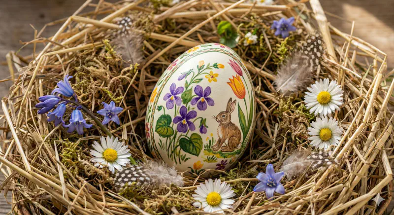 Nahaufnahme handbemaltes Osterei