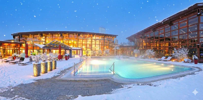 Obermain Therme im Winter mit Schnee
